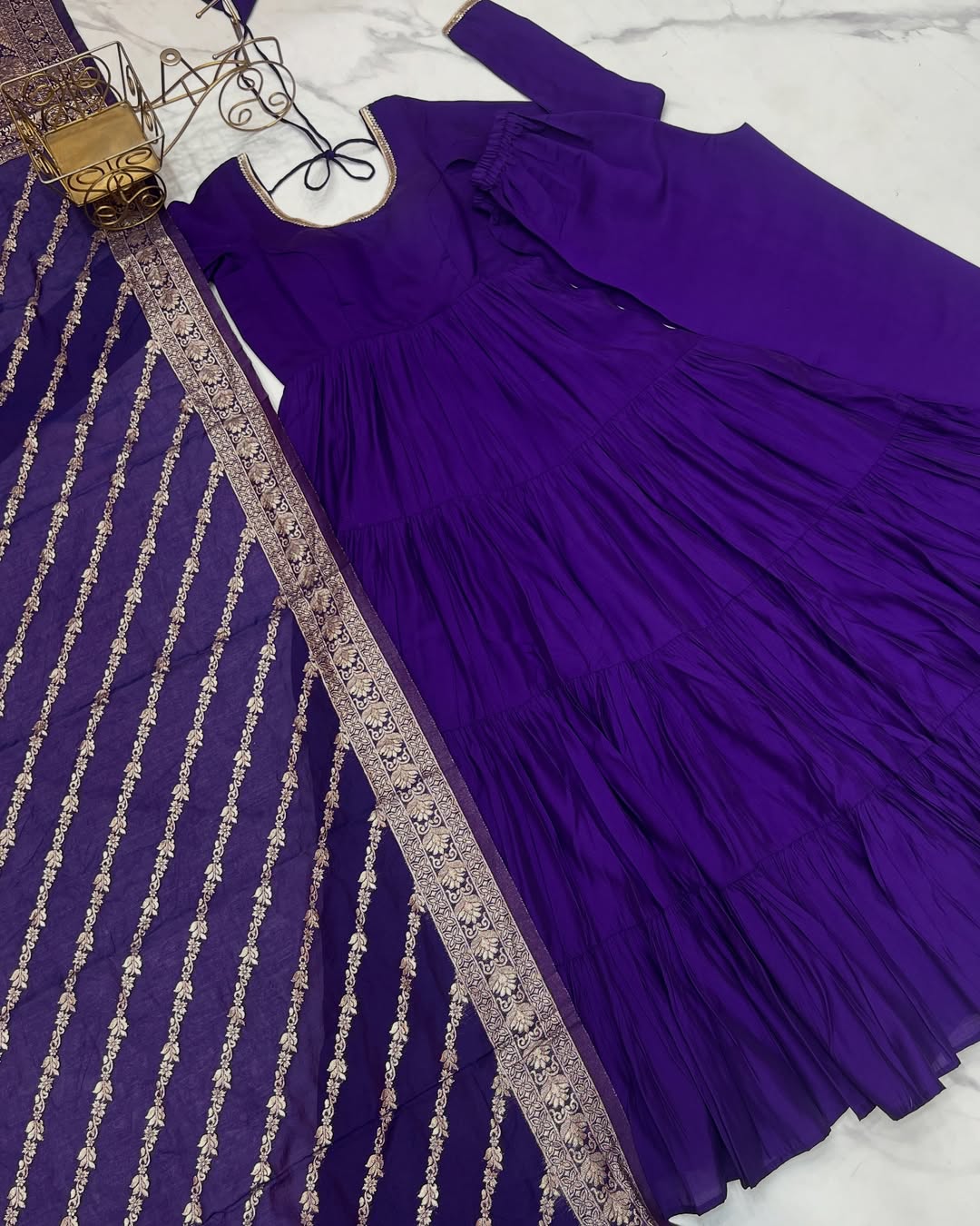 Pure Roman  Silk Chanderi Fabric Heavy Flair Anarkali Dress