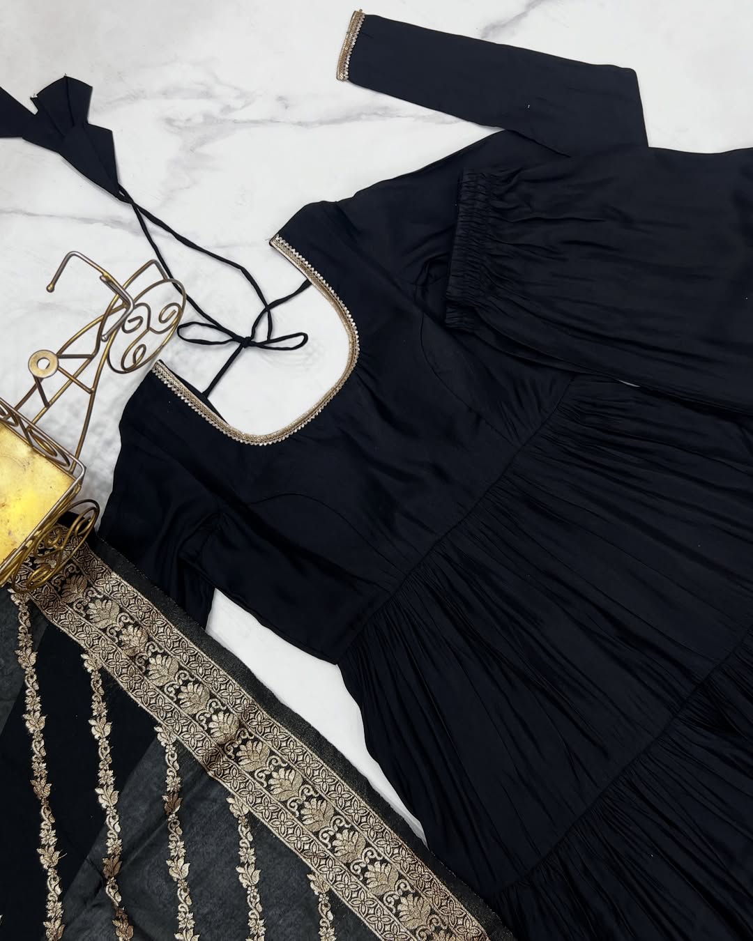 Pure Roman  Silk Chanderi Fabric Heavy Flair Anarkali Dress