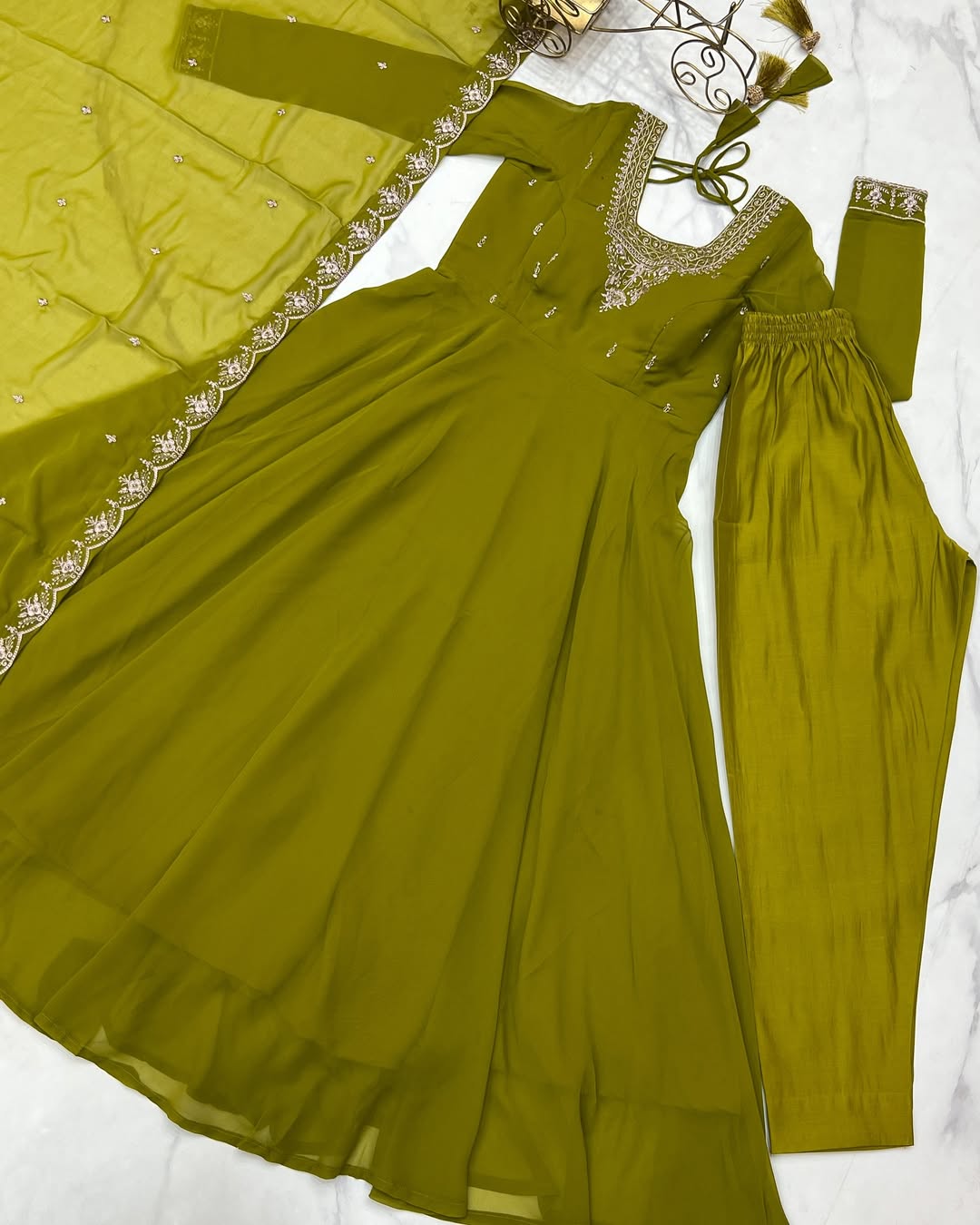 Beautiful Fancy Embroidery beads & Jari Work Anarkali Suit Set