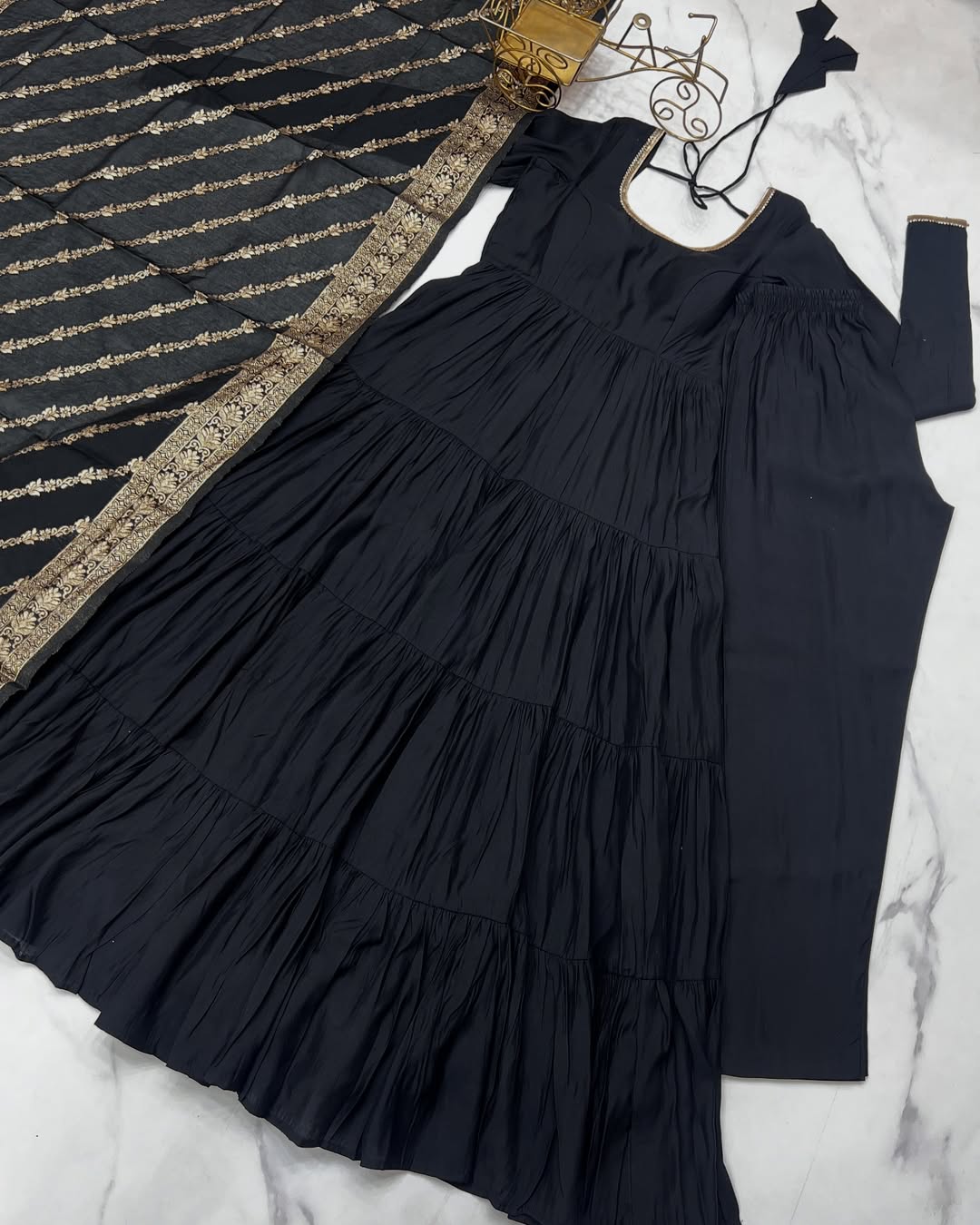 Pure Roman  Silk Chanderi Fabric Heavy Flair Anarkali Dress