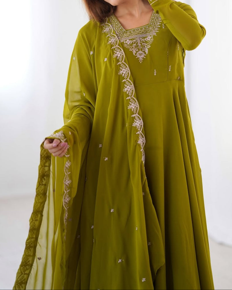 Beautiful Fancy Embroidery beads & Jari Work Anarkali Suit Set