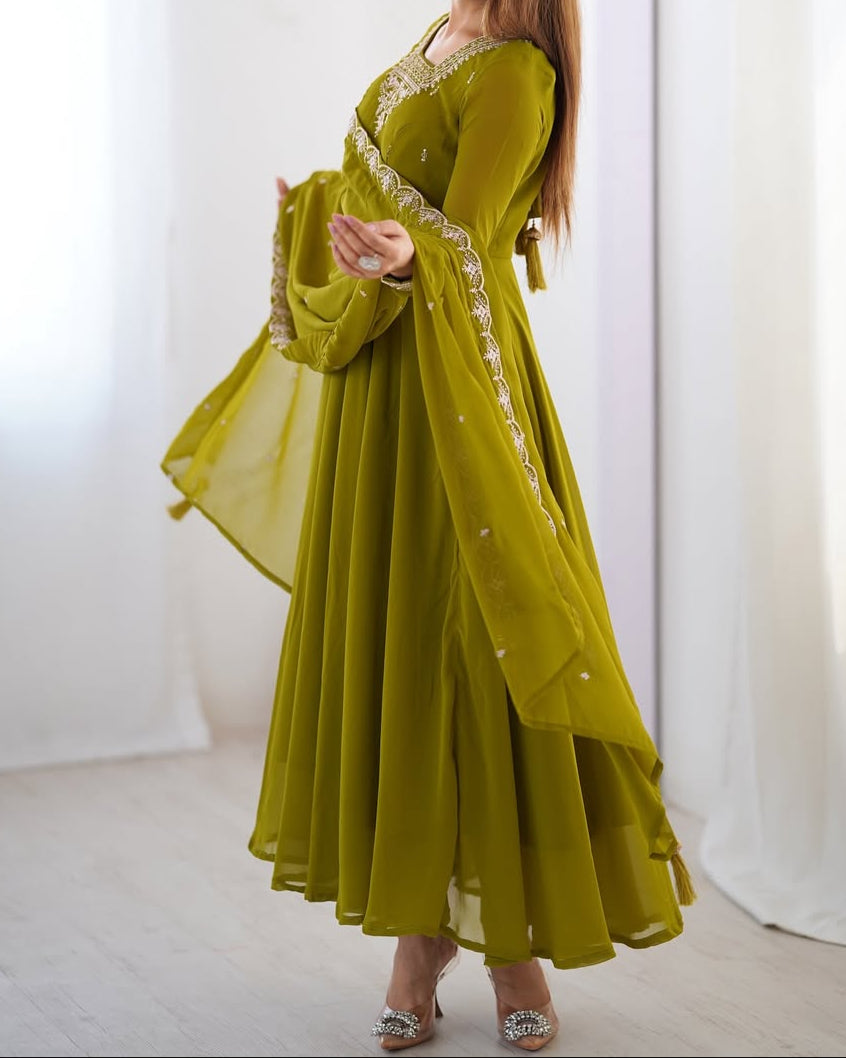 Beautiful Fancy Embroidery beads & Jari Work Anarkali Suit Set