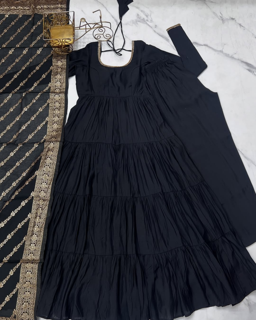 Pure Roman  Silk Chanderi Fabric Heavy Flair Anarkali Dress