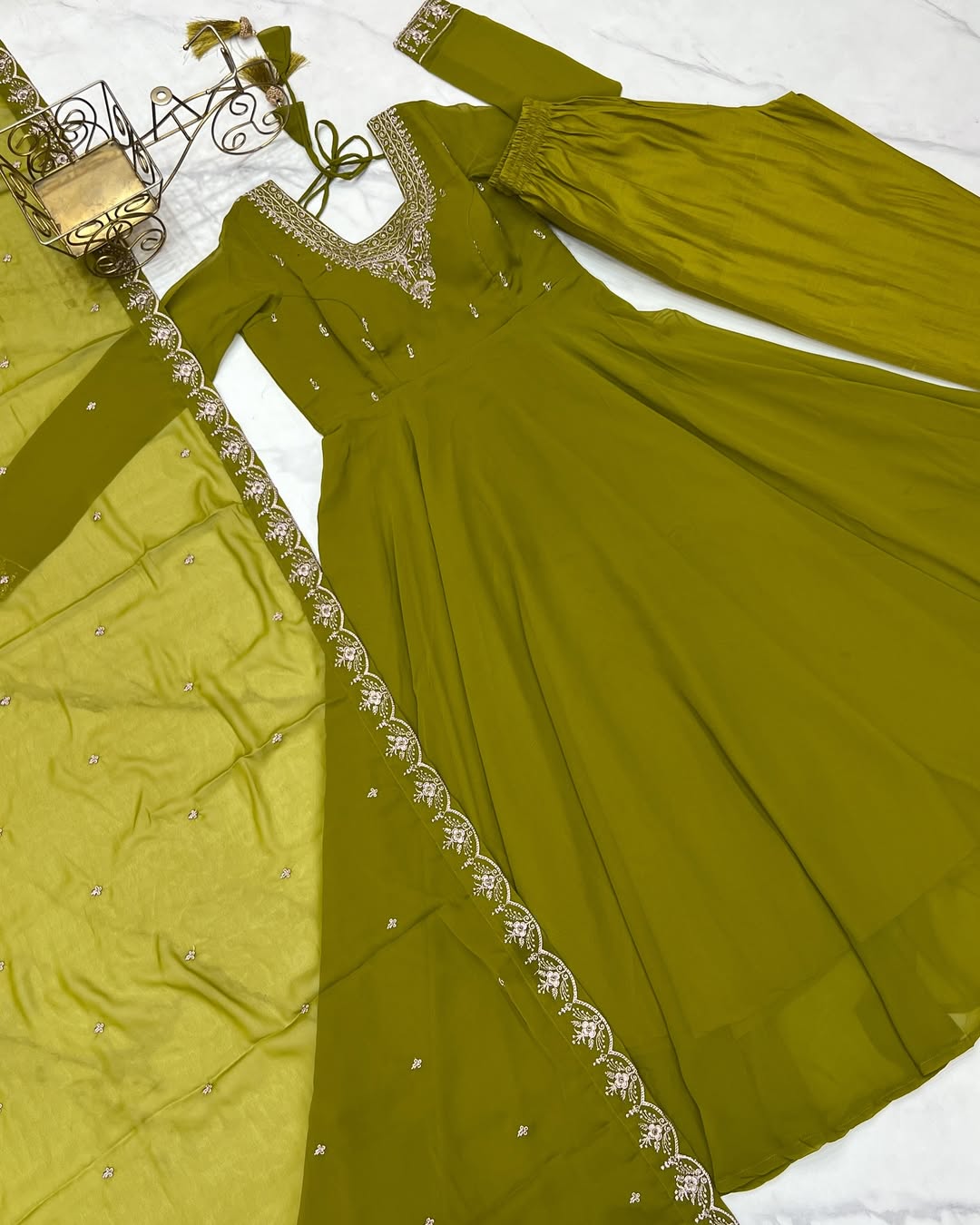 Beautiful Fancy Embroidery beads & Jari Work Anarkali Suit Set