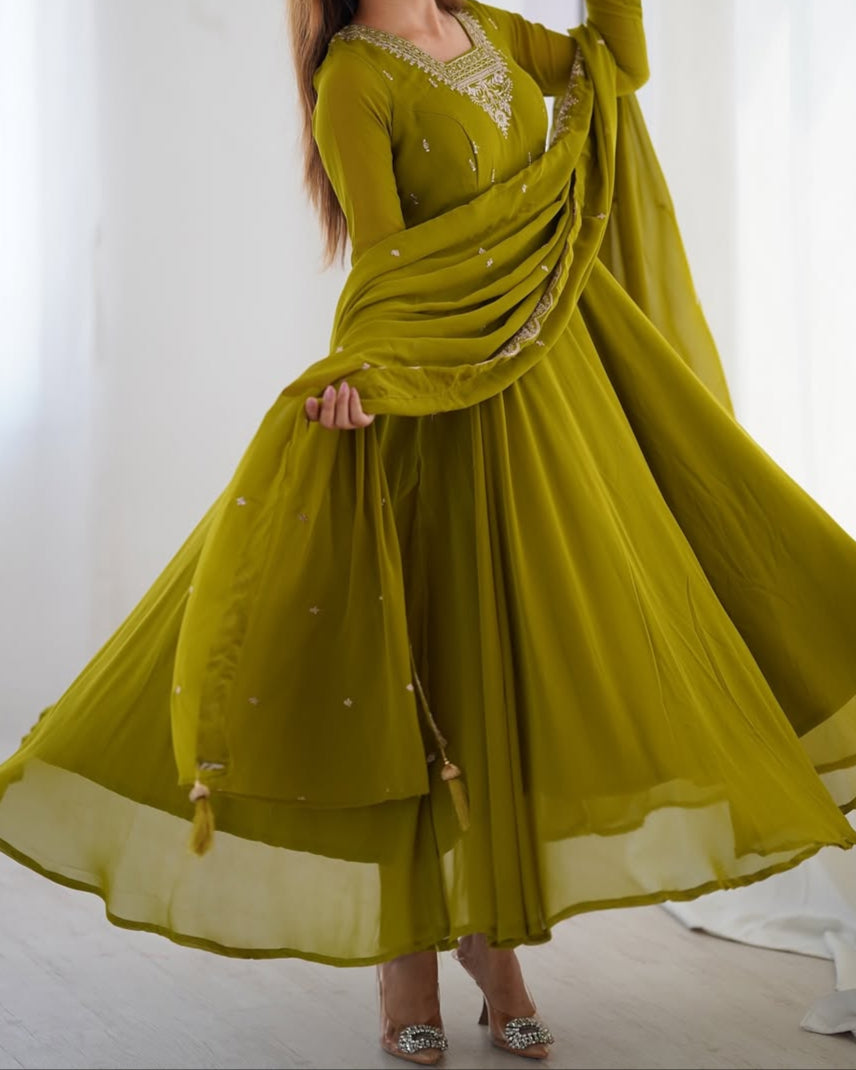 Beautiful Fancy Embroidery beads & Jari Work Anarkali Suit Set