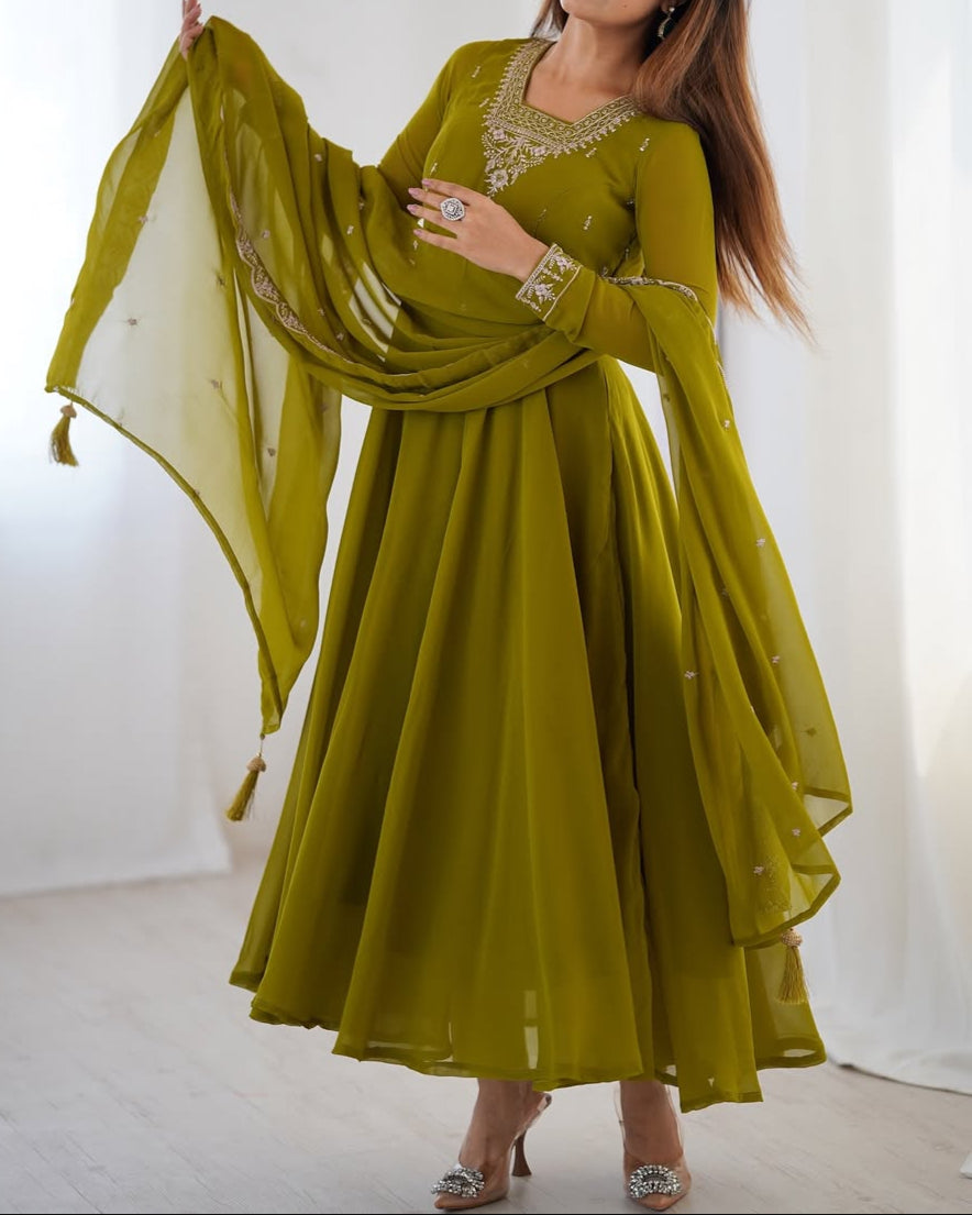 Beautiful Fancy Embroidery beads & Jari Work Anarkali Suit Set