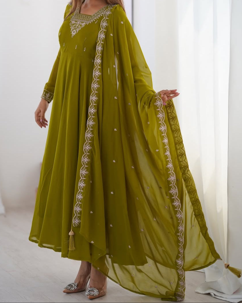 Beautiful Fancy Embroidery beads & Jari Work Anarkali Suit Set