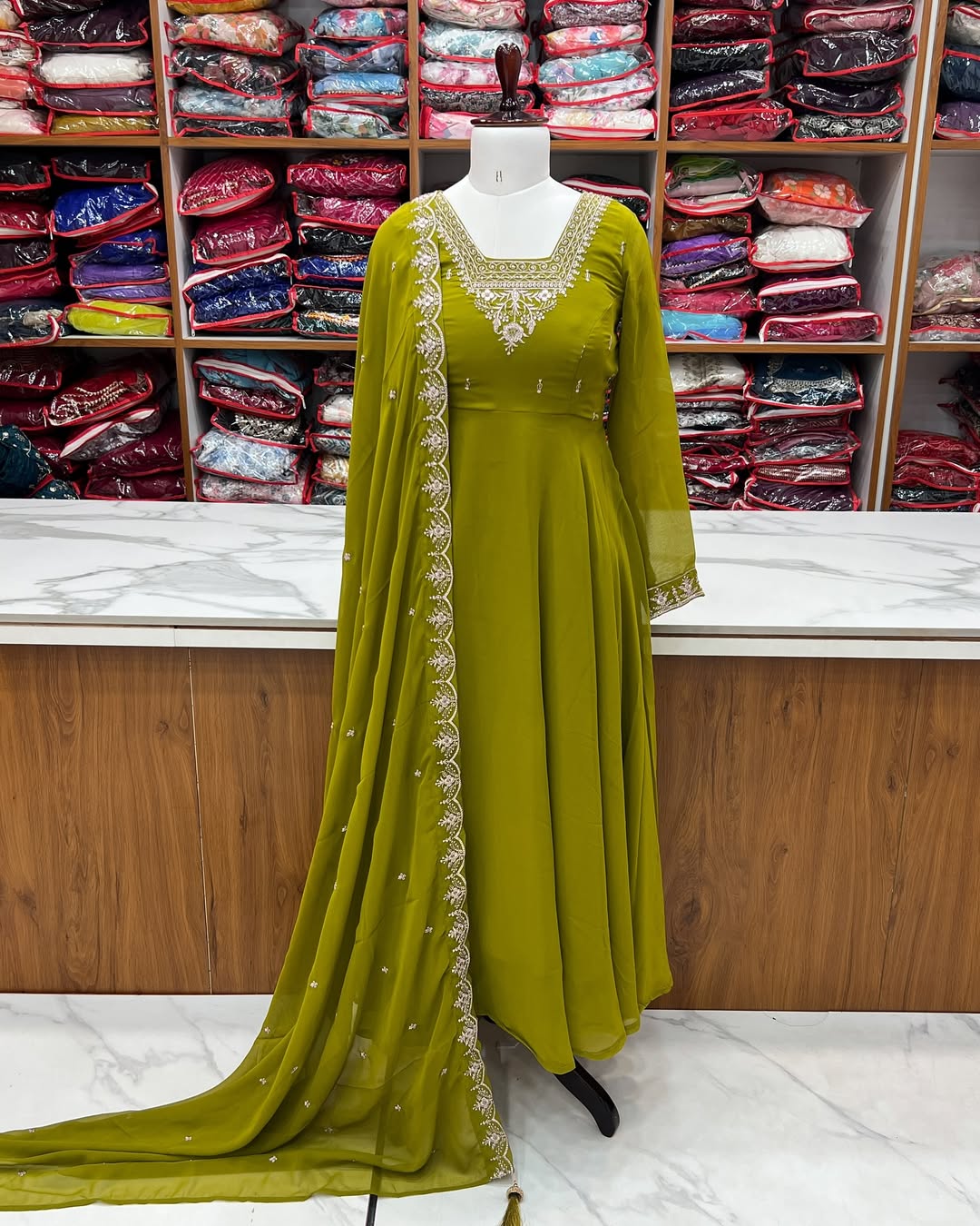 Beautiful Fancy Embroidery beads & Jari Work Anarkali Suit Set