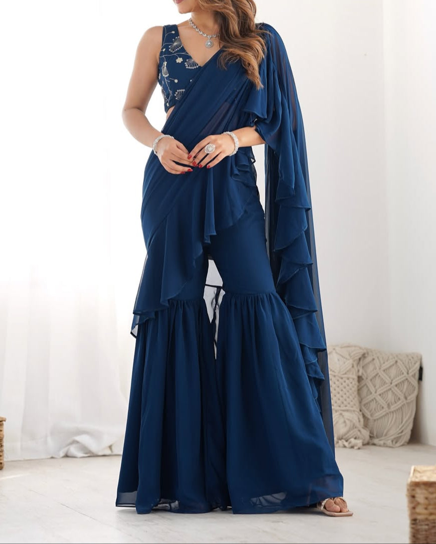 Ready to Wear Sharara Saree With Stitched Blouse