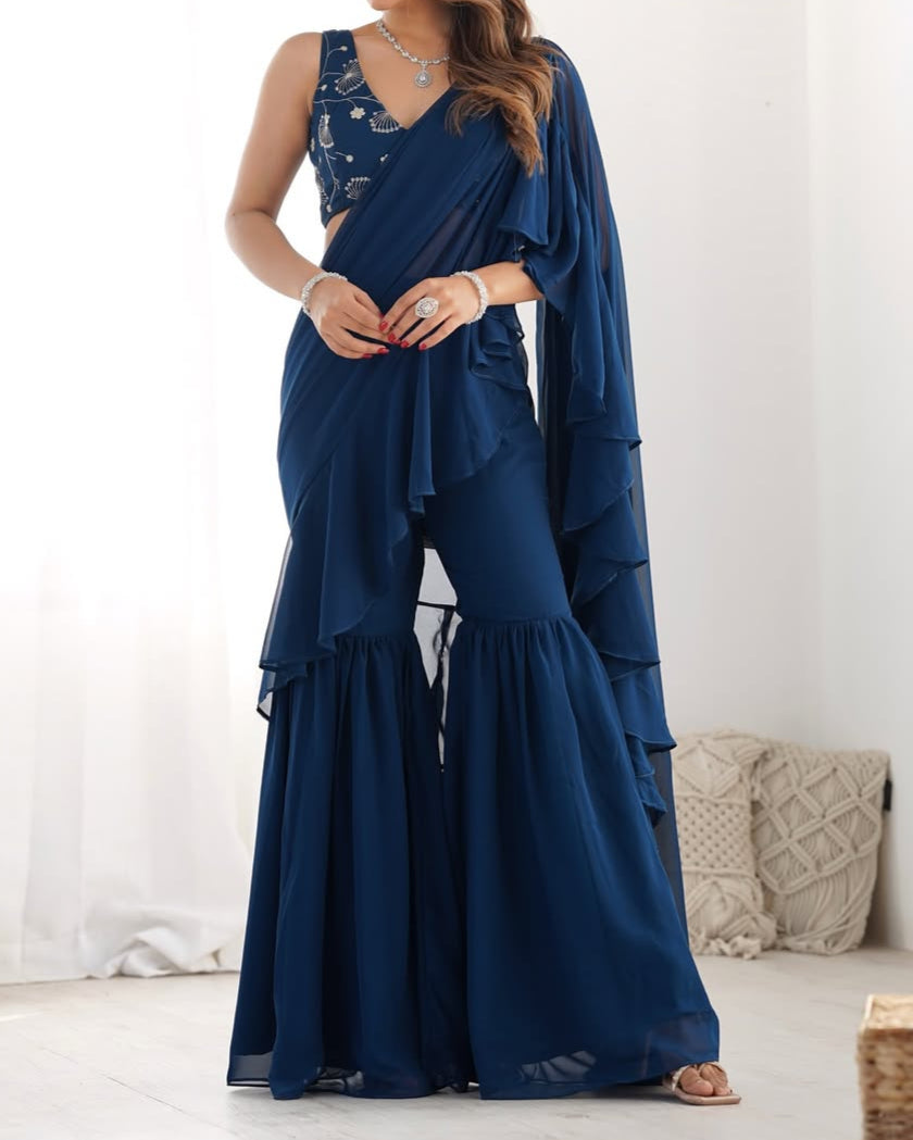 Ready to Wear Sharara Saree With Stitched Blouse