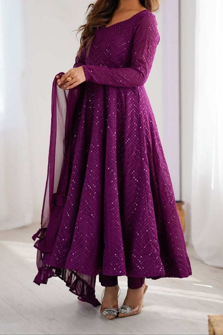 Wedding Special Luchnowi Sequence Work Anarkali Suit Set