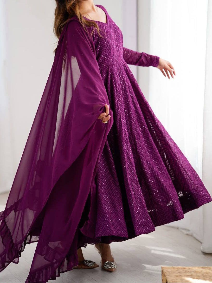 Wedding Special Luchnowi Sequence Work Anarkali Suit Set