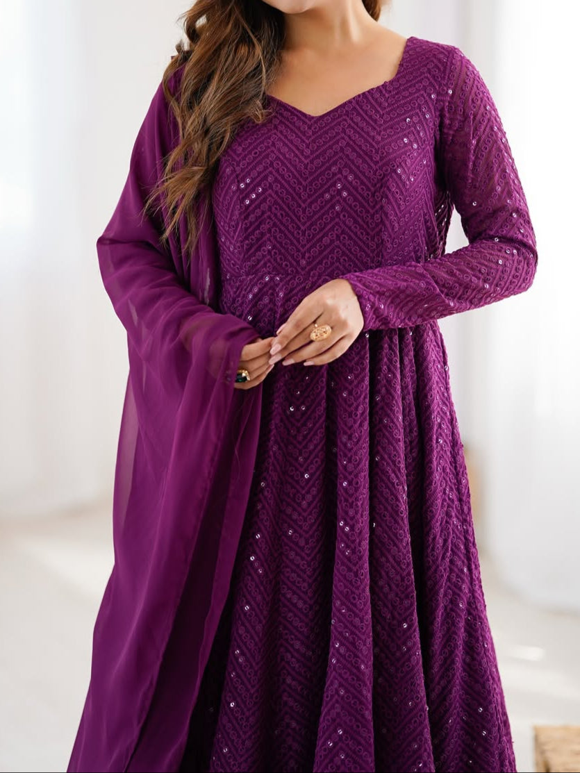 Wedding Special Luchnowi Sequence Work Anarkali Suit Set