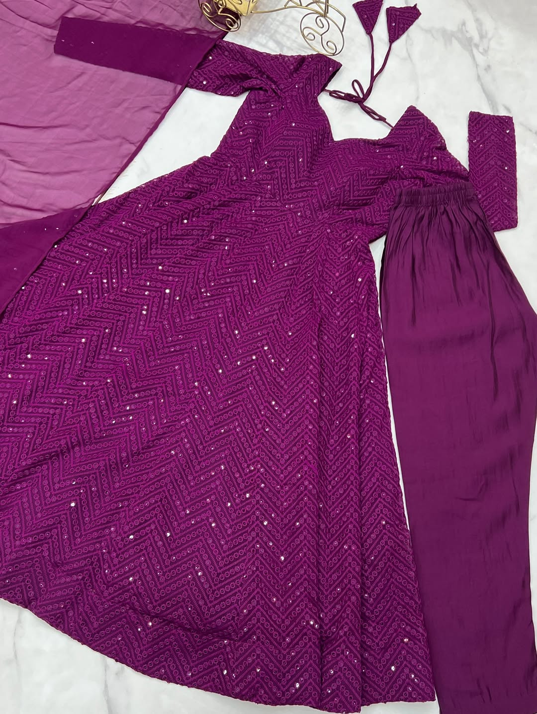 Wedding Special Luchnowi Sequence Work Anarkali Suit Set