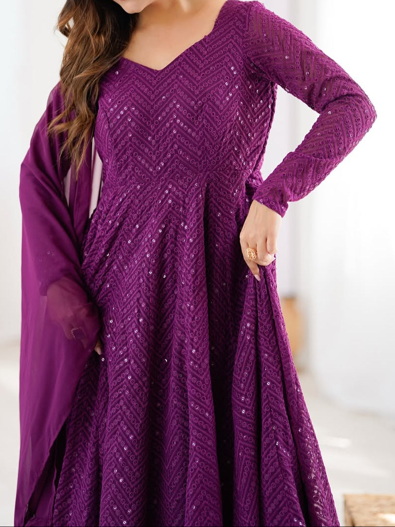 Wedding Special Luchnowi Sequence Work Anarkali Suit Set