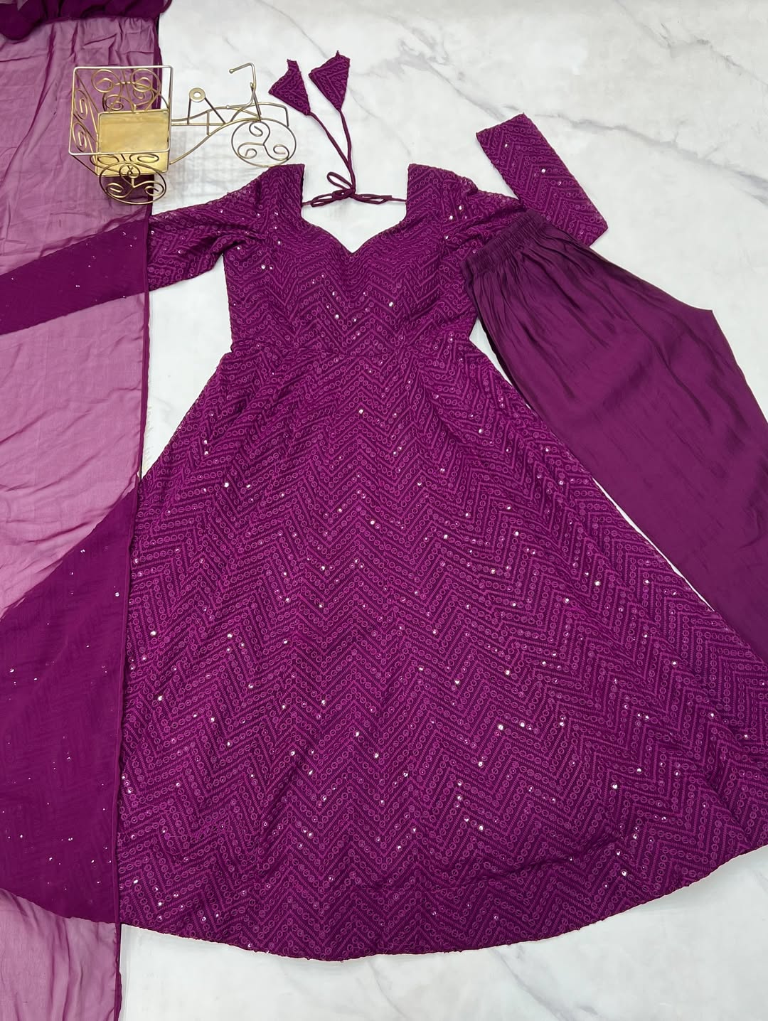 Wedding Special Luchnowi Sequence Work Anarkali Suit Set