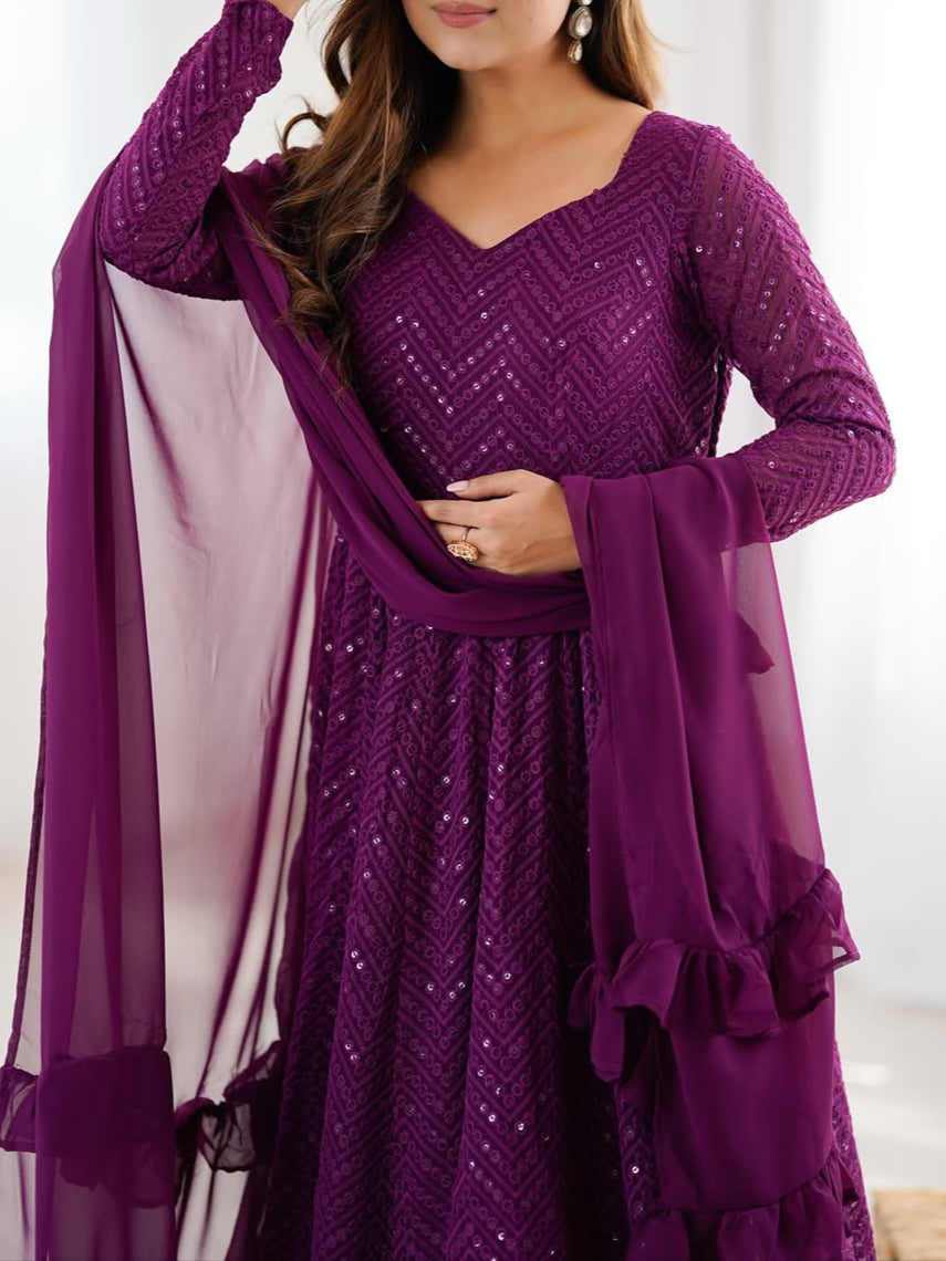 Wedding Special Luchnowi Sequence Work Anarkali Suit Set