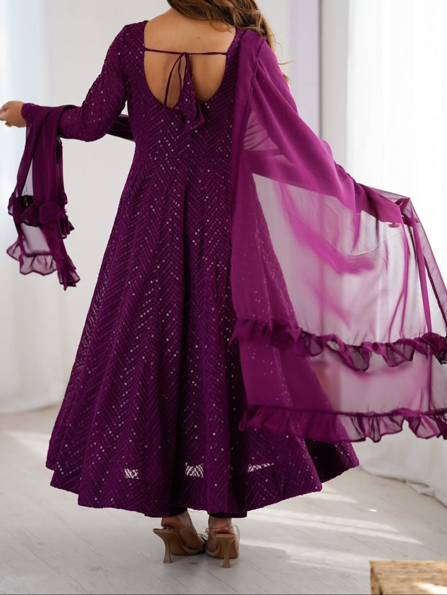 Wedding Special Luchnowi Sequence Work Anarkali Suit Set