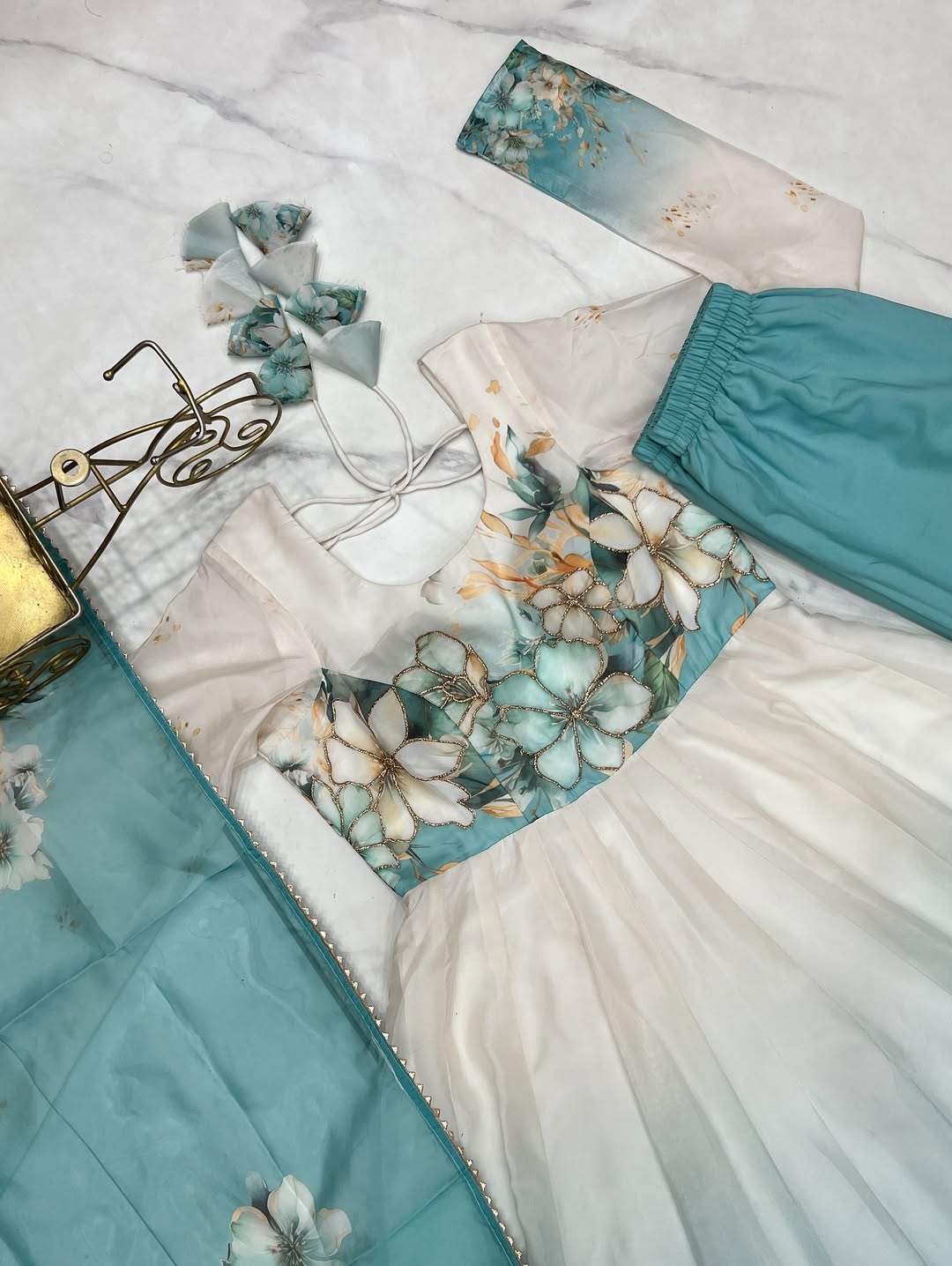 floral printed organza anarkali suit set for the upcoming festivities and wedding