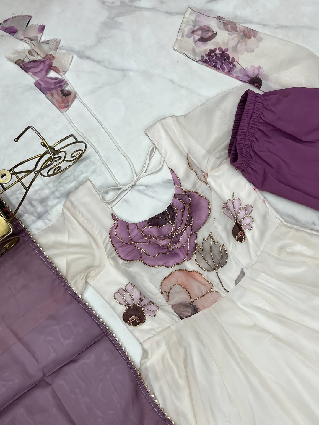 floral printed organza anarkali suit set for the upcoming festivities and wedding