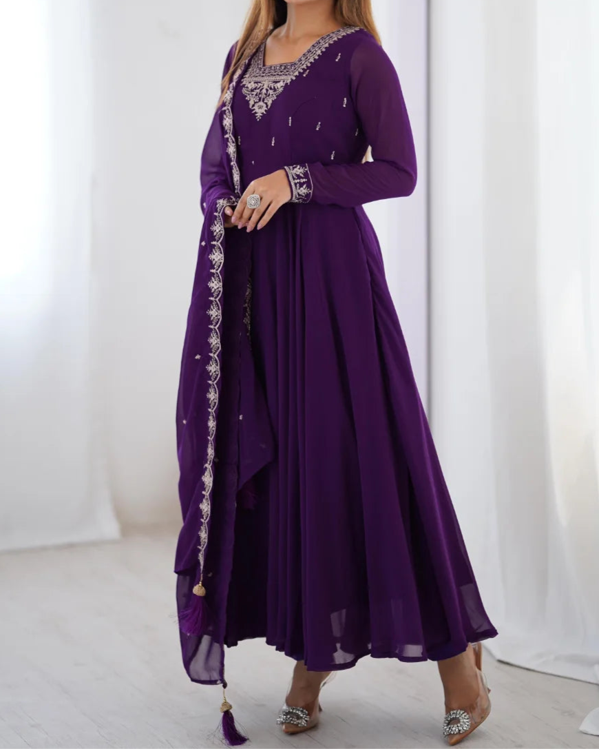 Beautiful Fancy Embroidery beads & Jari Work Anarkali Suit Set