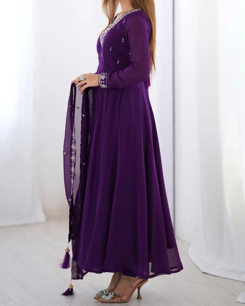 Beautiful Fancy Embroidery beads & Jari Work Anarkali Suit Set