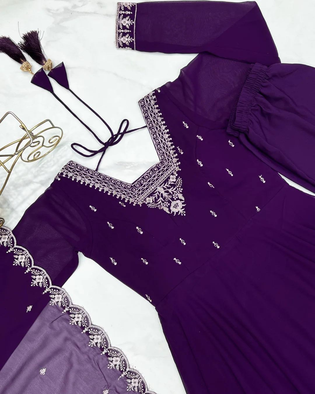 Beautiful Fancy Embroidery beads & Jari Work Anarkali Suit Set