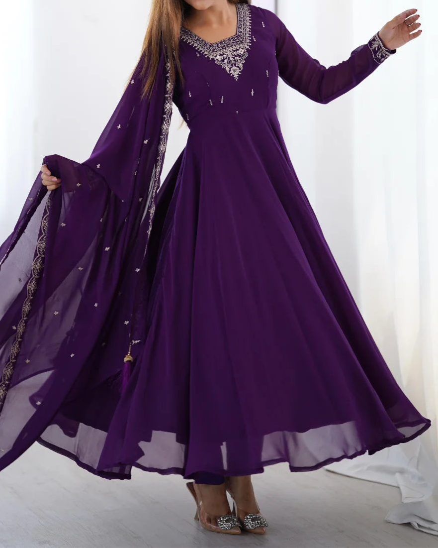 Beautiful Fancy Embroidery beads & Jari Work Anarkali Suit Set