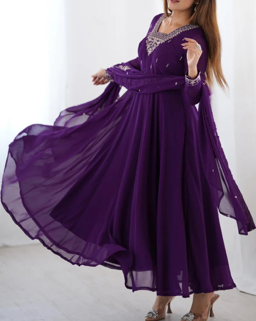 Beautiful Fancy Embroidery beads & Jari Work Anarkali Suit Set