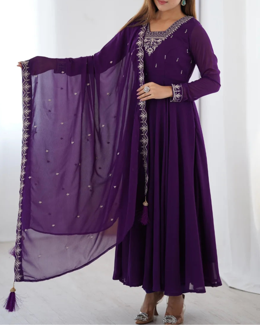 Beautiful Fancy Embroidery beads & Jari Work Anarkali Suit Set