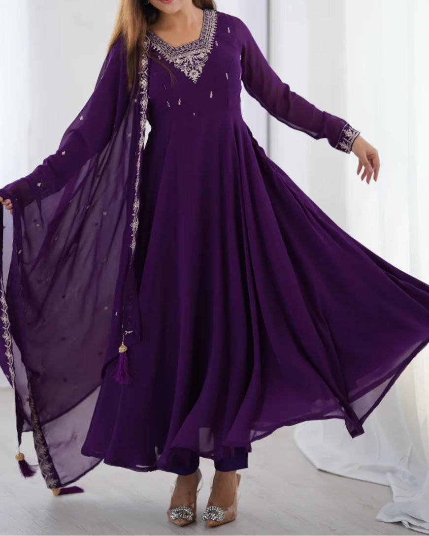 Beautiful Fancy Embroidery beads & Jari Work Anarkali Suit Set