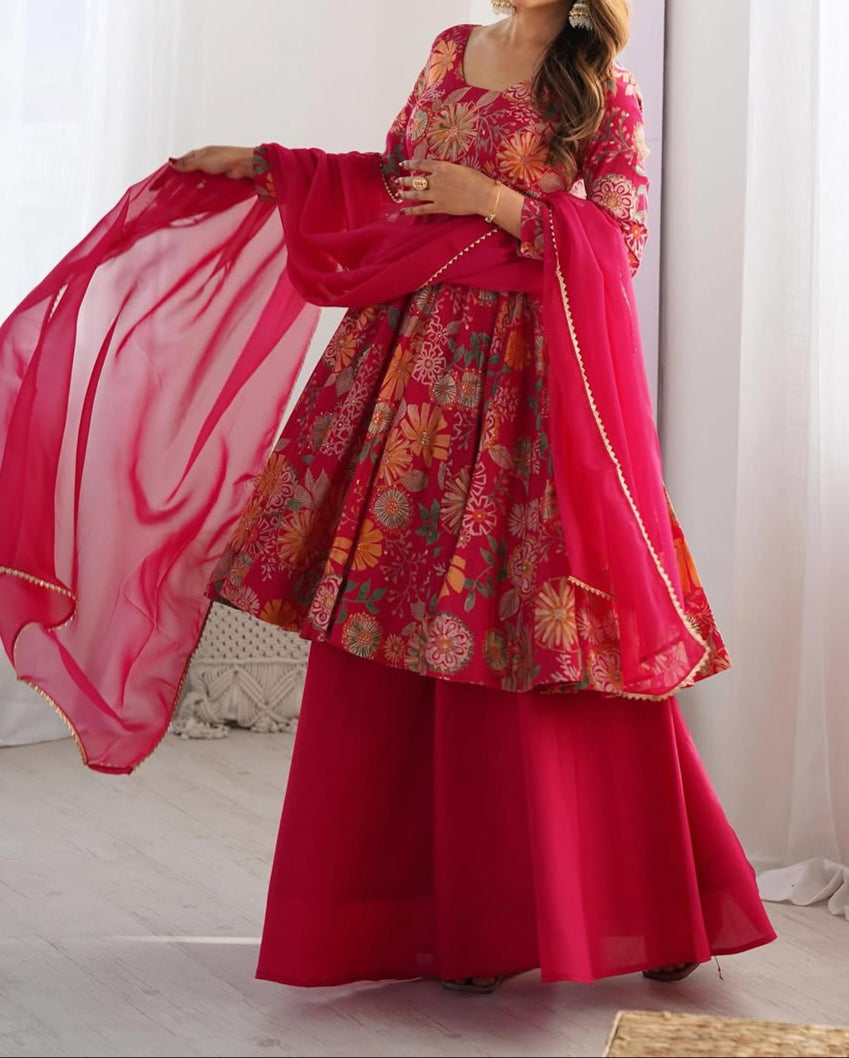 Haldi Special Kediya Kurti With Heavy Flair Palazzo & Dupatta