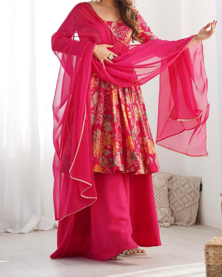 Haldi Special Kediya Kurti With Heavy Flair Palazzo & Dupatta