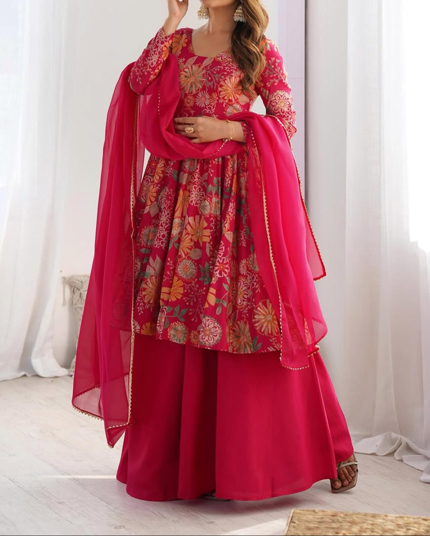 Haldi Special Kediya Kurti With Heavy Flair Palazzo & Dupatta