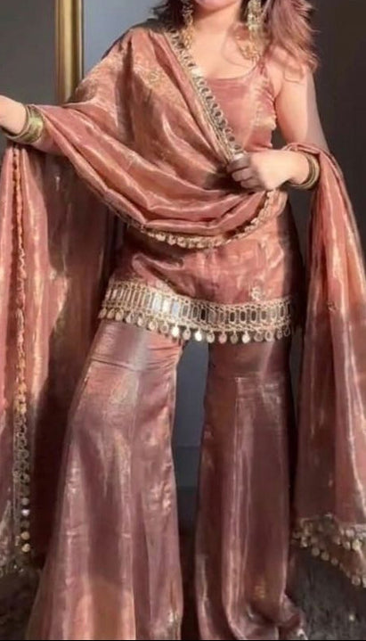 Indo Western Real Mirror Work Designer Sharara Set