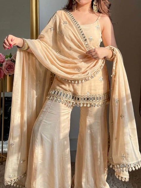Indo Western Real Mirror Work Designer Sharara Set