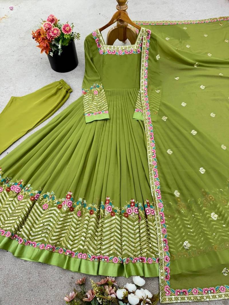 Heavy Georgette Wedding Wear Embroidery Work Long Anarkali Set
