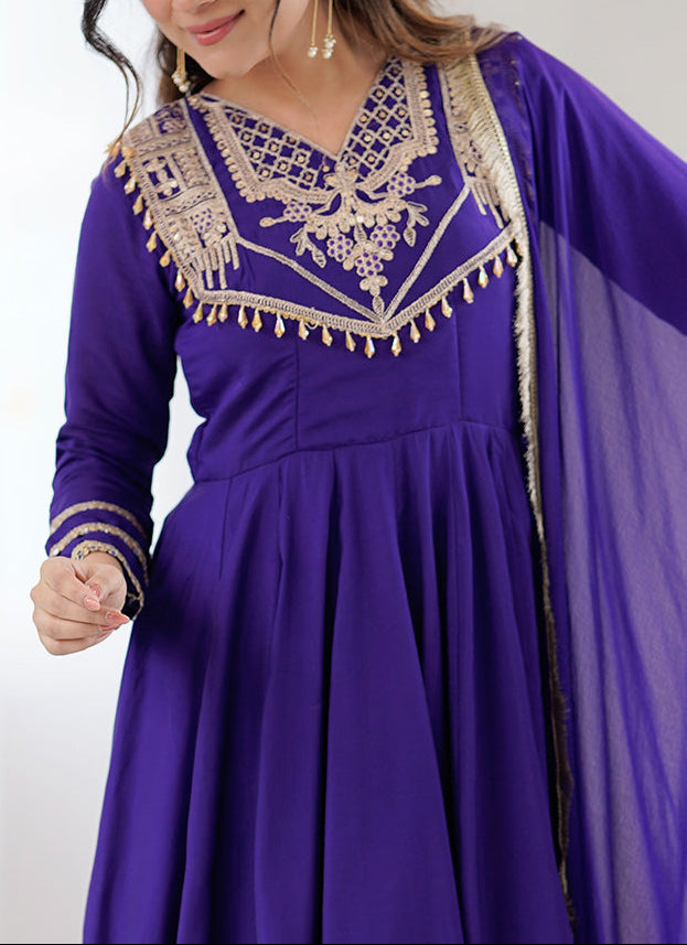 Designer Party Wear Roman Silk Anarkali Suit Set