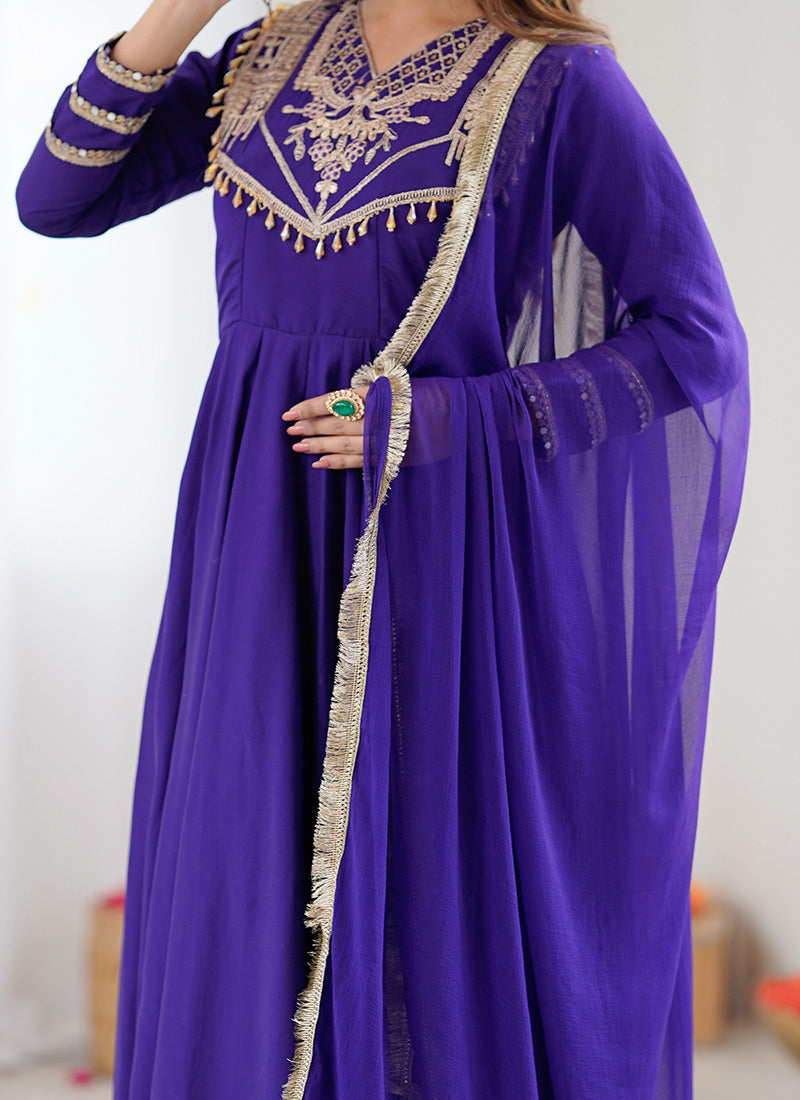Designer Party Wear Roman Silk Anarkali Suit Set