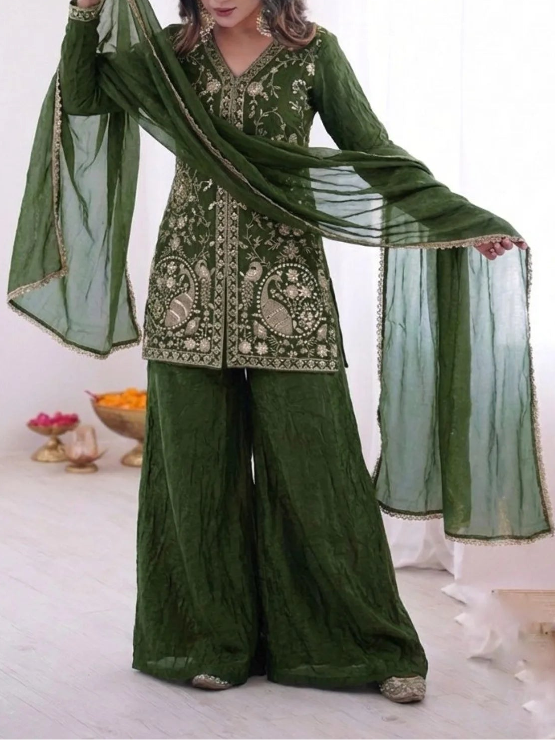 New Party Wear Look Pure Heavy Fendy Silk Top Sharara & Dupatta Set