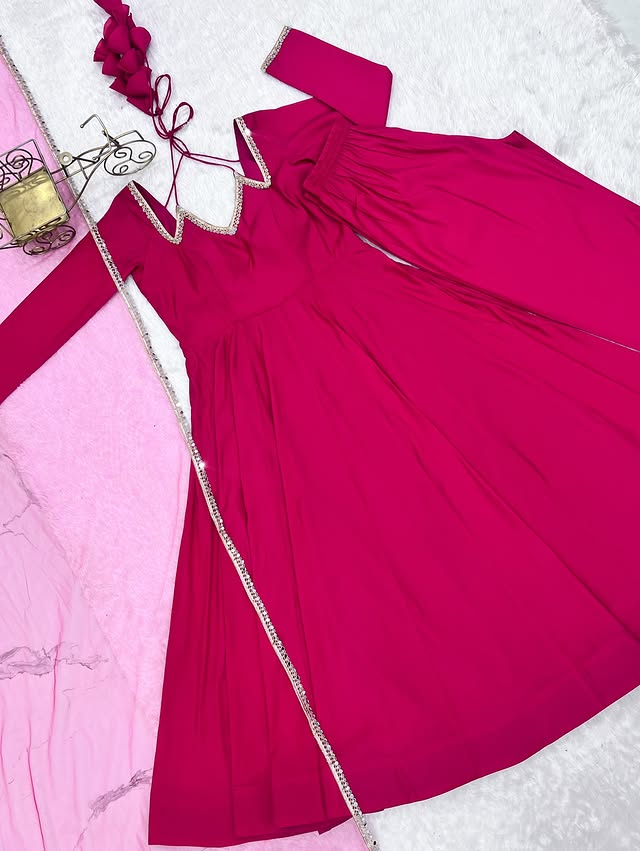 Pure Roman Silk Chanderi Fabric Fully Flare Party wear Anarkali Suit Set