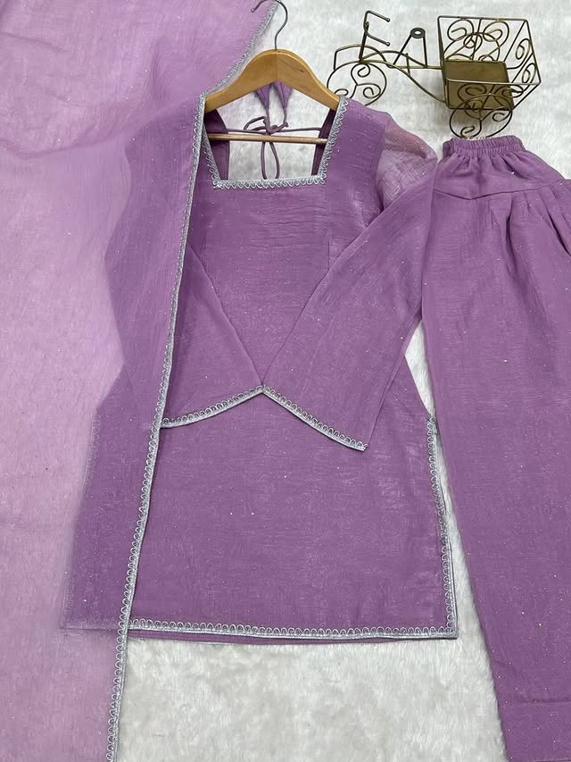 Farshi Salwar Suit Crunchy Silk Fabric With Siroski Work