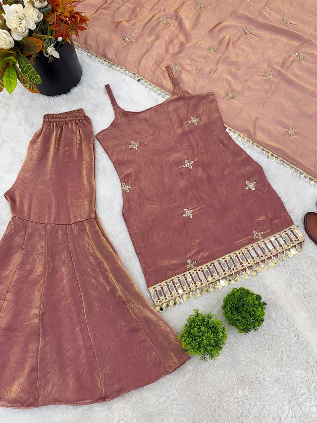 Indo Western Real Mirror Work Designer Sharara Set