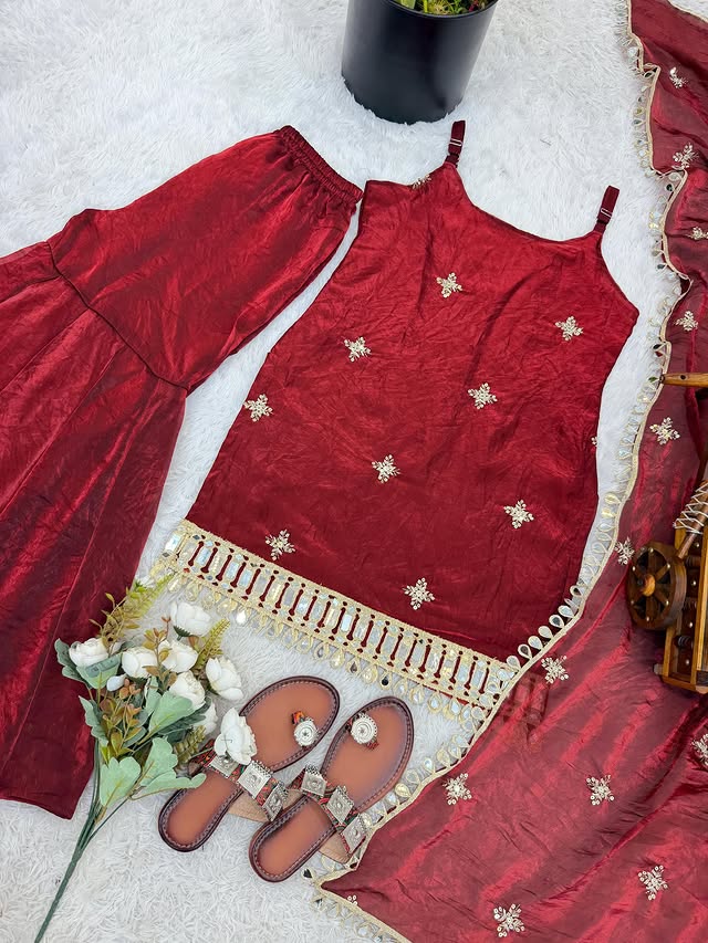 Indo Western Real Mirror Work Designer Sharara Set