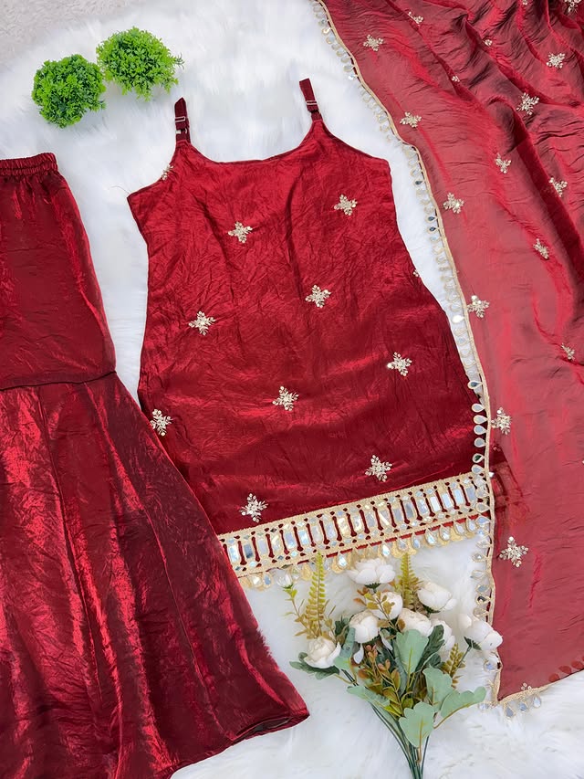 Indo Western Real Mirror Work Designer Sharara Set