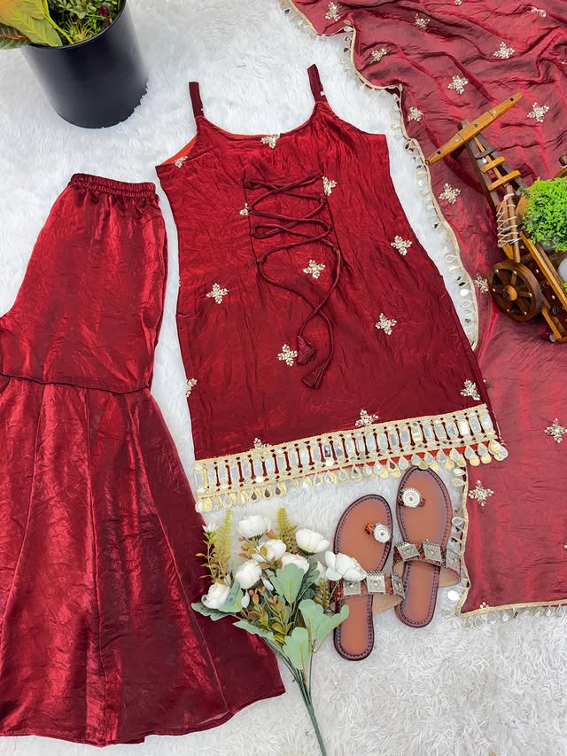 Indo Western Real Mirror Work Designer Sharara Set