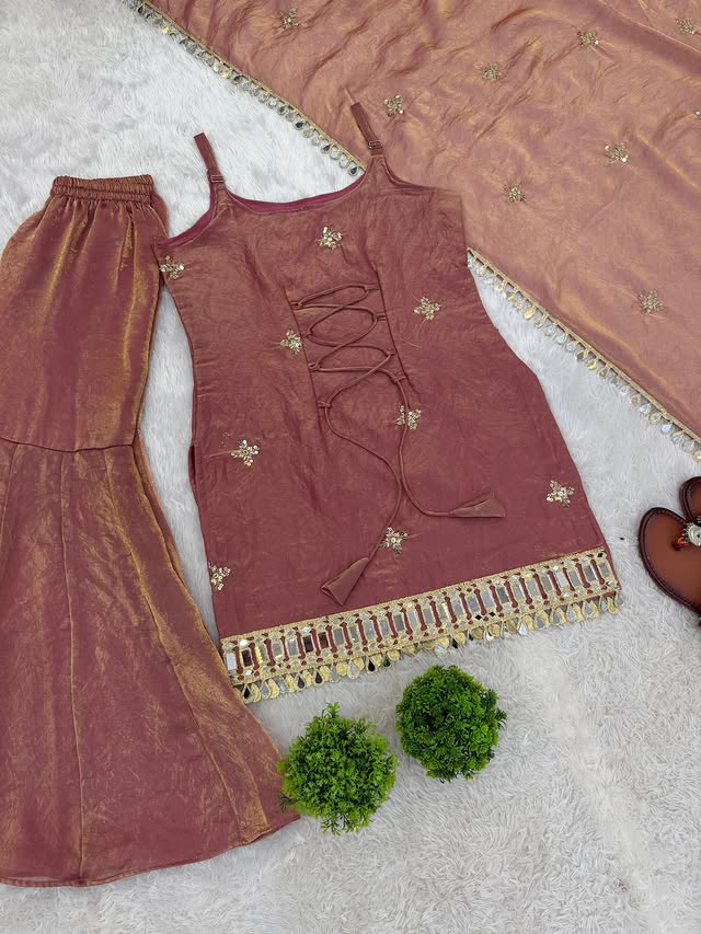 Indo Western Real Mirror Work Designer Sharara Set