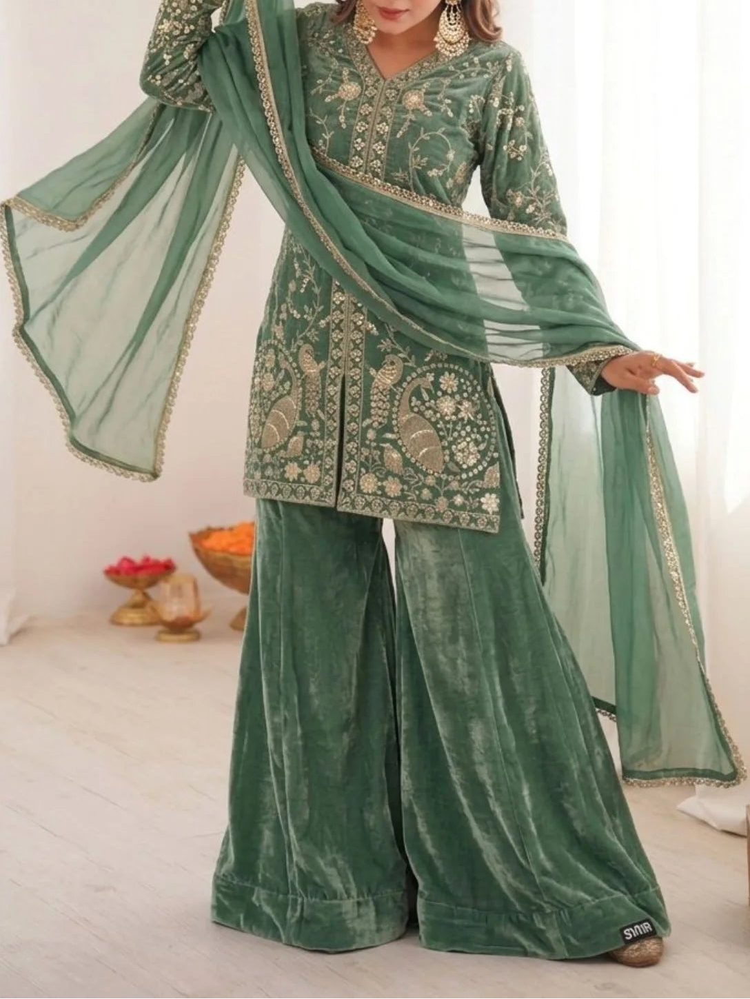 New Party Wear Look Pure Heavy Fendy Silk Top Sharara & Dupatta Set