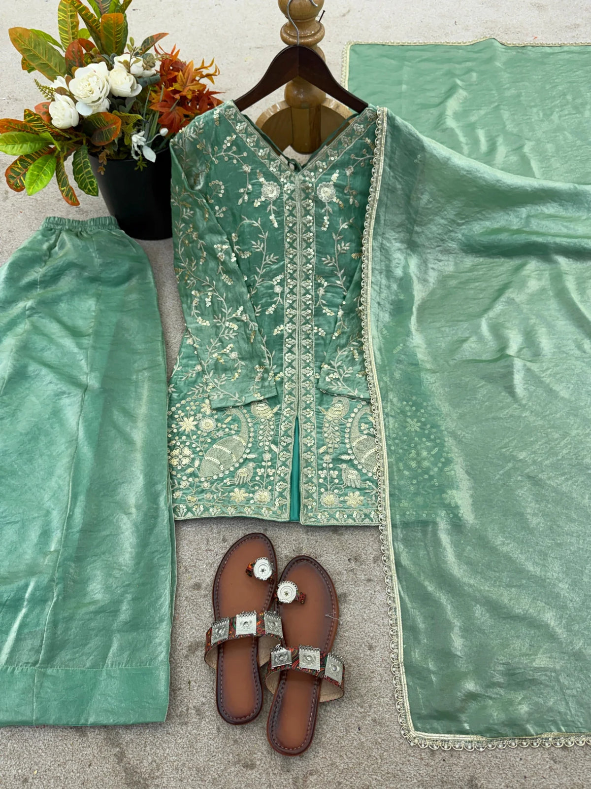 New Party Wear Look Pure Heavy Fendy Silk Top Sharara & Dupatta Set