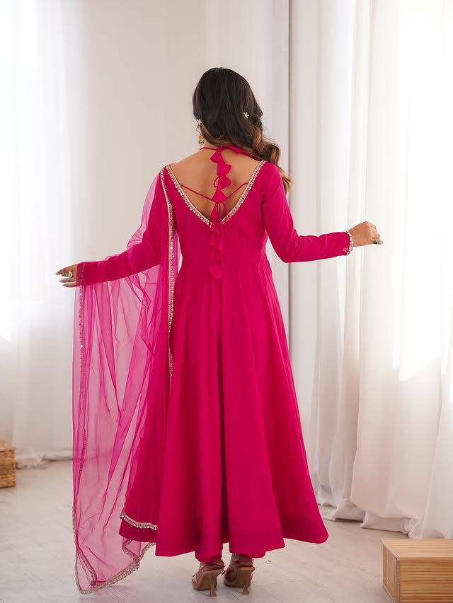 Pure Roman Silk Chanderi Fabric Fully Flare Party wear Anarkali Suit Set